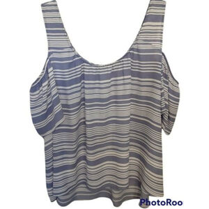 Cato Blue/White Plus Size 26/28 Women's Blouse w/Cold Shoulder